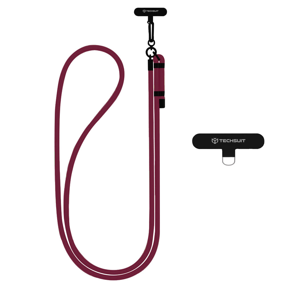 Techsuit - Rope Crossbody Strap (RCS1-28) - for Phones, Carabiner, Nylon Braided, Durable, Adjustable - Dark Cherry