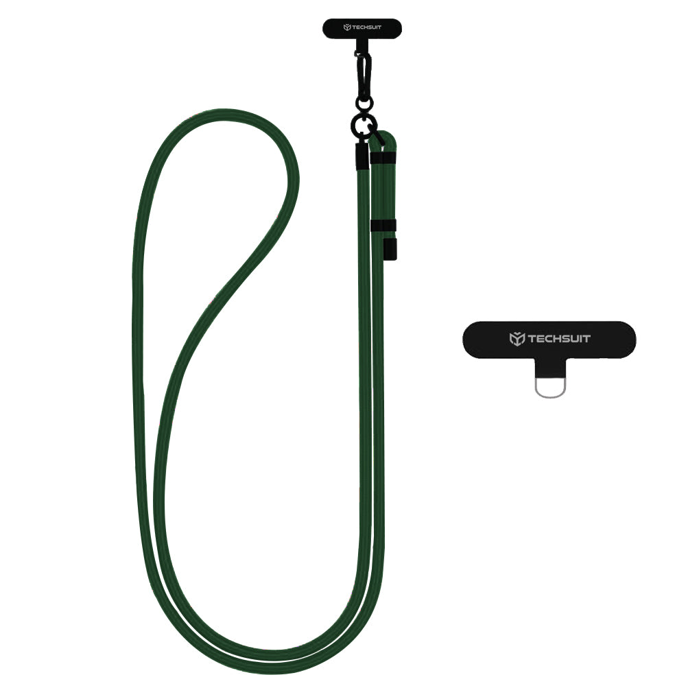 Techsuit - Rope Crossbody Strap (RCS1-04) - for Phones, Carabiner, Nylon Braided, Durable, Adjustable - Forest Green