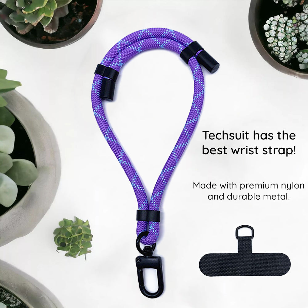 Techsuit - Rope Wrist Strap (RWS1-26-34) - for Phones, Carabiner, Nylon Braided, Durable, Adjustable, Universal - Cosmic Violet