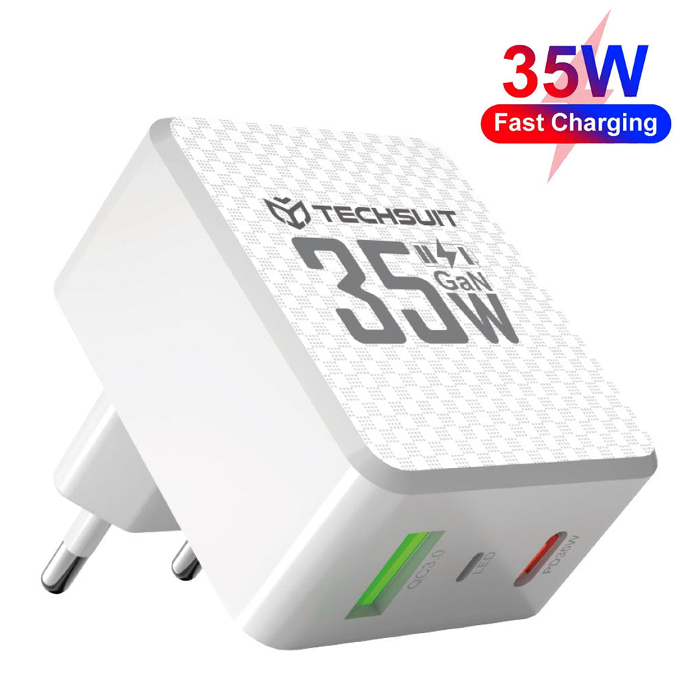 Techsuit - Premium Wall Charger Tiny Series (CHPD173) - GaN, USB, Type-C, Fast Charge, PD35W - White