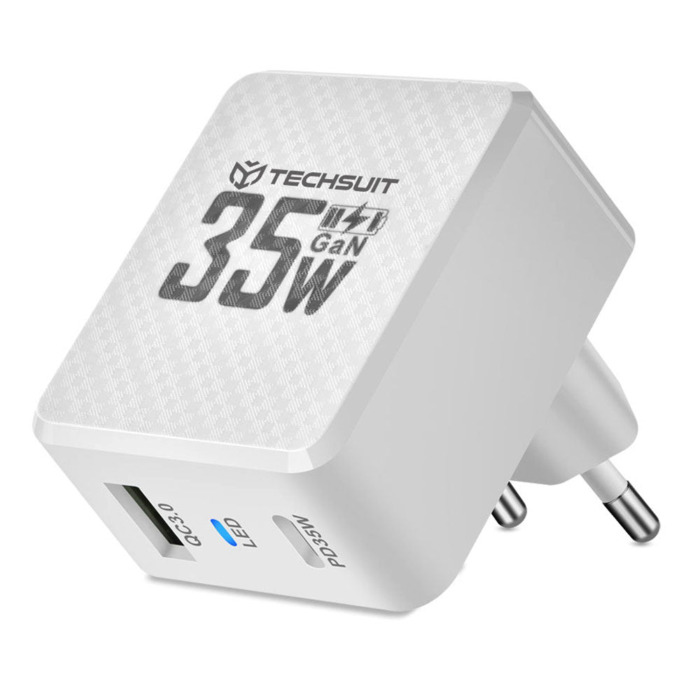 Techsuit - Premium Wall Charger Tiny Series (CHPD173) - GaN, USB, Type-C, Fast Charge, PD35W - White