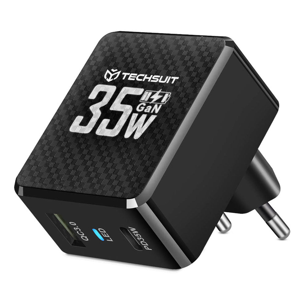Techsuit - Premium Wall Charger Tiny Series (CHPD173) - GaN, USB, Type-C, Fast Charge, PD35W - Black