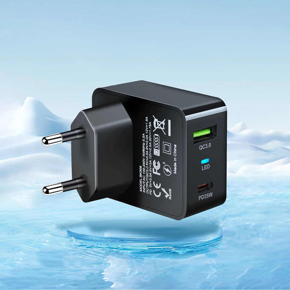 Techsuit - Premium Wall Charger Tiny Series (CHPD173) - GaN, USB, Type-C, Fast Charge, PD35W - Black