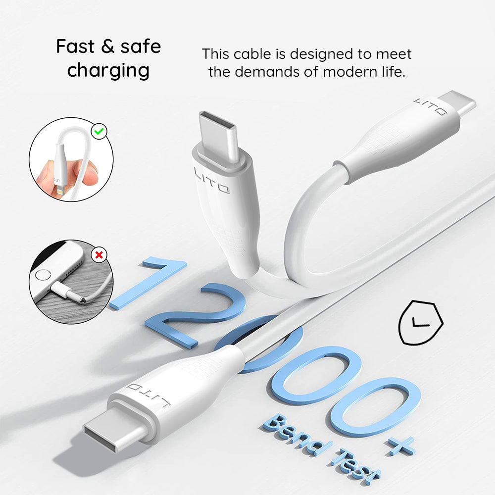 Lito - Data Cable (LD03T) - USB to Type-C, Fast Charging, 2.4A, 1m - White