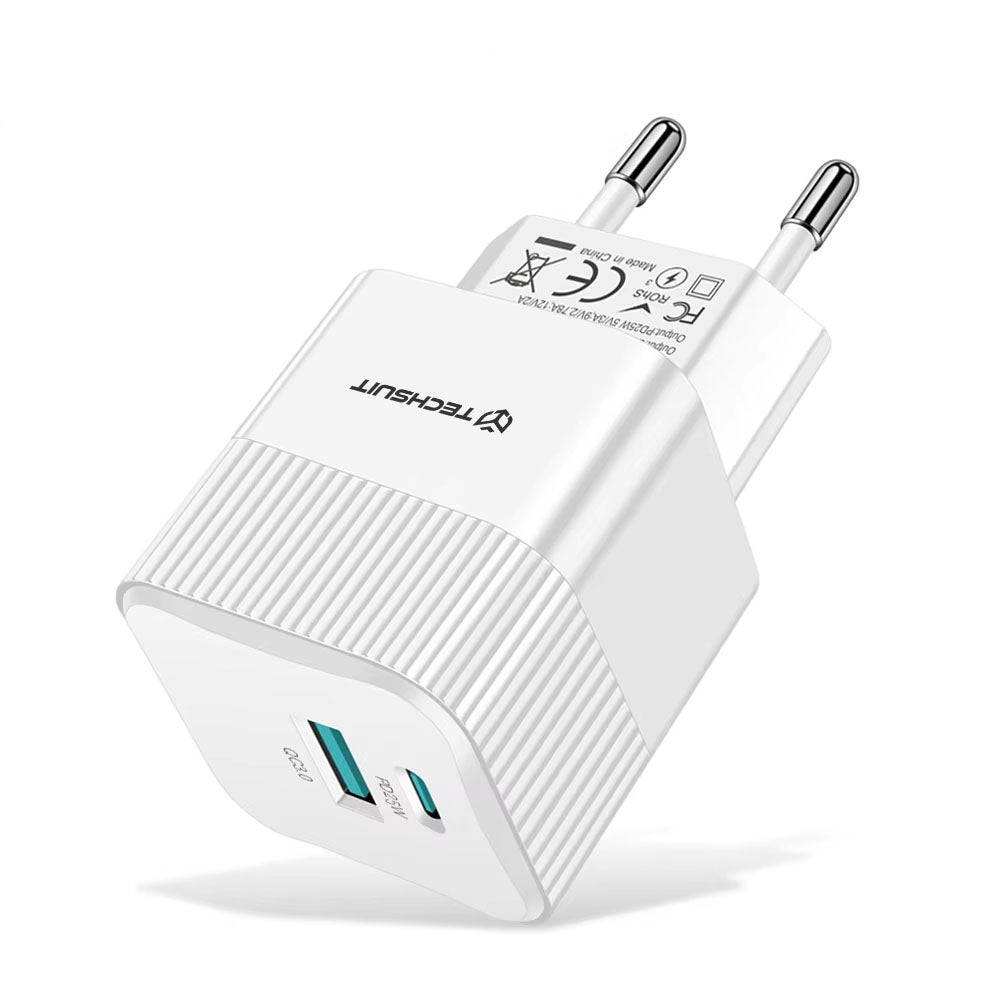 Techsuit - Premium Wall Charger Tiny Series (CHPD216) - GaN, USB QC3.0, Type-C PD25W - White