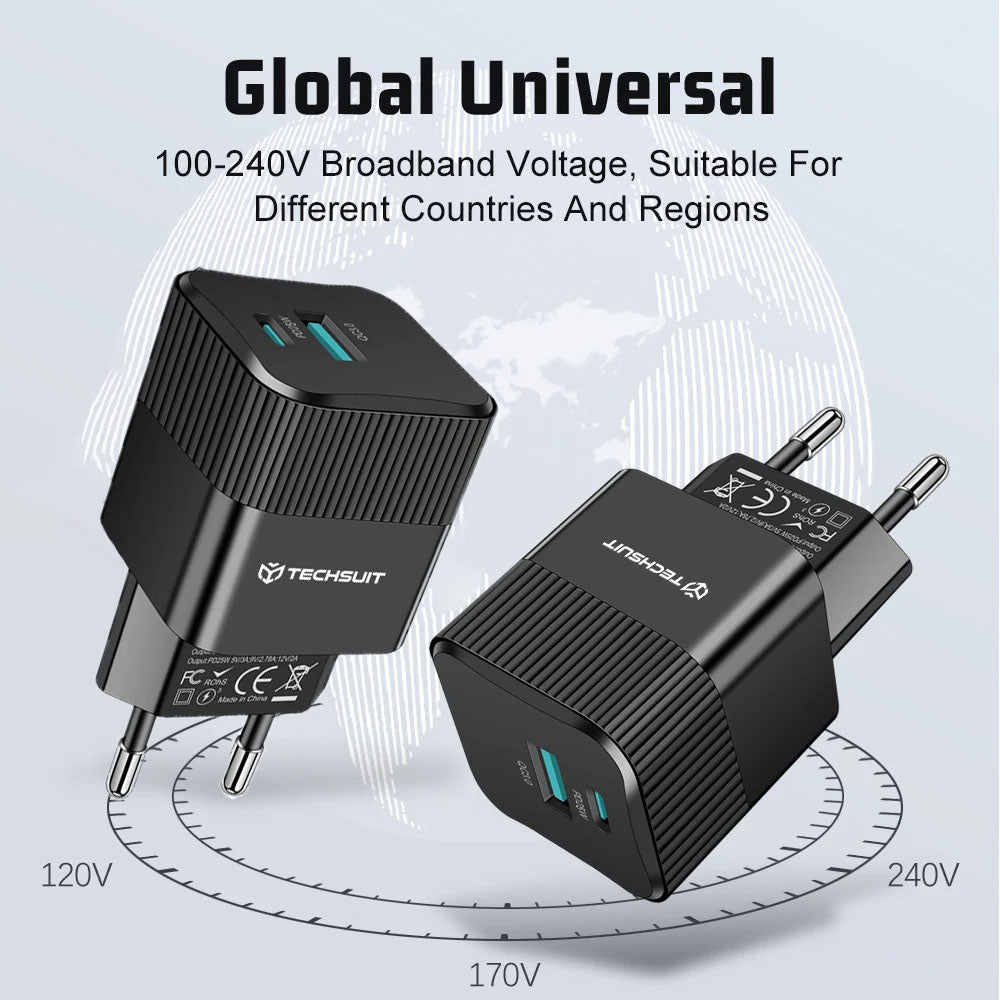 Techsuit - Premium Wall Charger Tiny Series (CHPD216) - GaN, USB QC3.0, Type-C PD25W - White