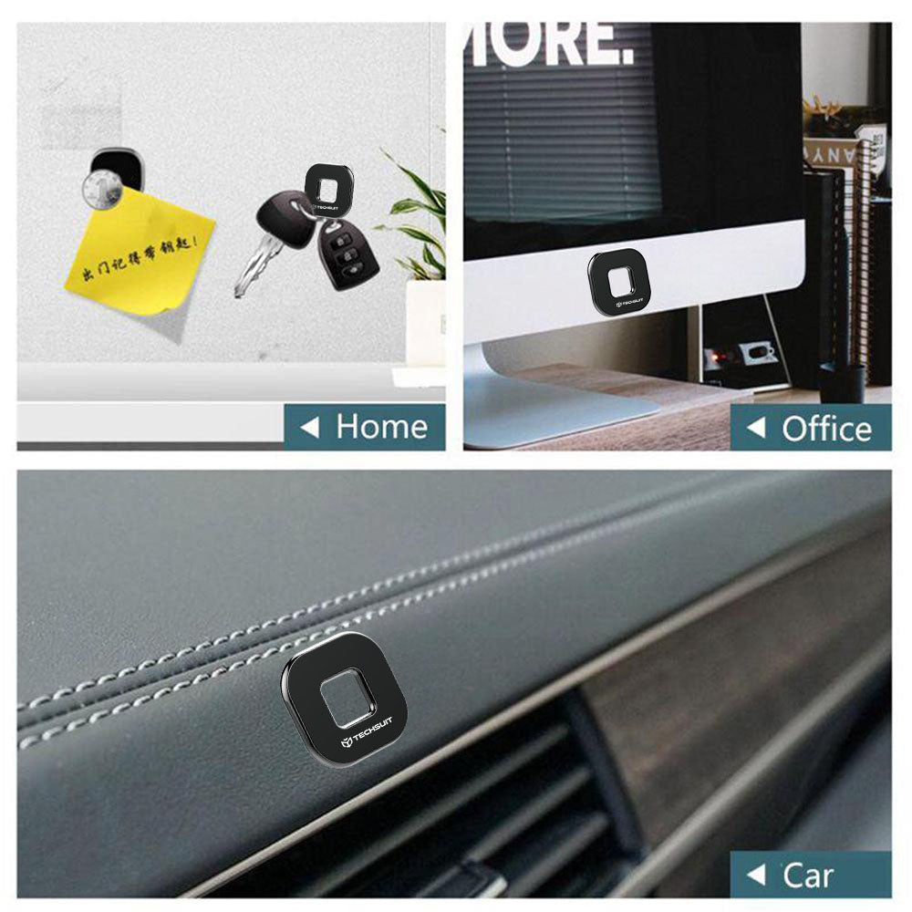 Techsuit - Phone Holder Tiny Series (HOLD210) - Dashboard Magnetic Grip, Multipurpose Use, Quadrilateral, 2 Metal Plates - Black