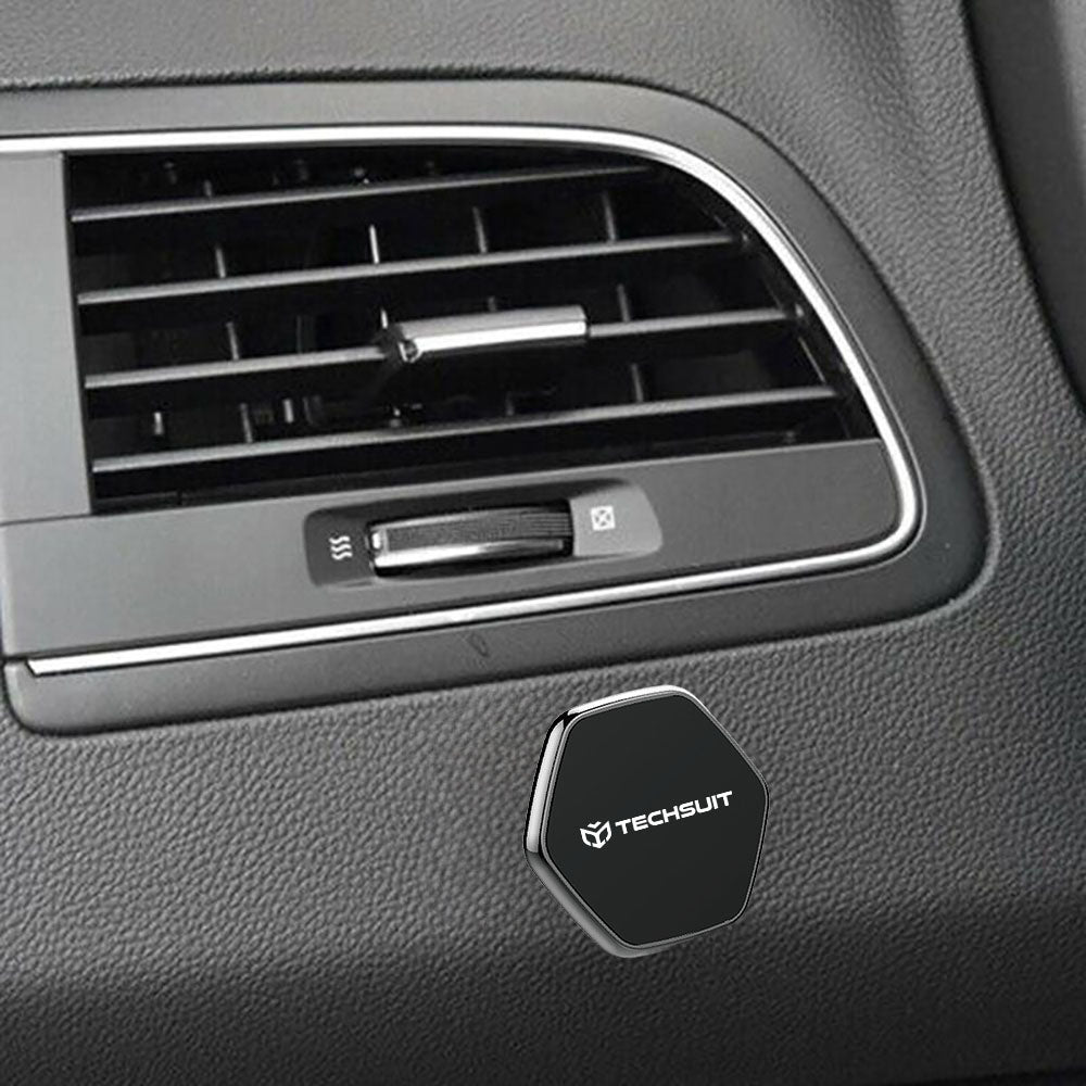 Techsuit - Phone Holder Tiny Series (HOLD210-C) - Dashboard Magnetic Grip, Multipurpose Use, Hexagonal, 2 Metal Plates - Black