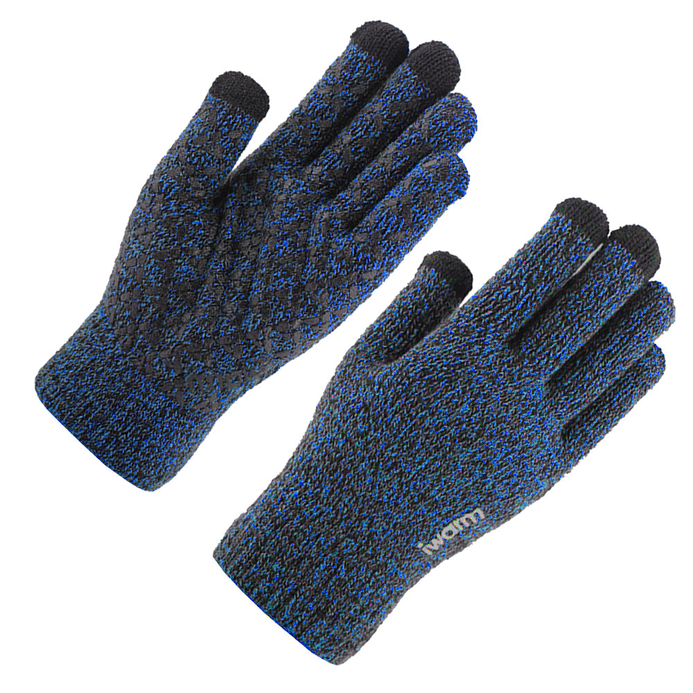 iWarm - Touchscreen Gloves (ST0018) - Premium Wool, with Non-slip Details, Size 23cm - Blue