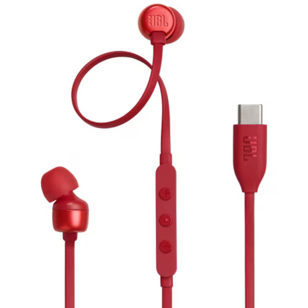 JBL - Wired Earphones 310C - Type-C, Hi-Res Audio, Pure Bass Sound, 3 Buttons Remote with Microphone - Red