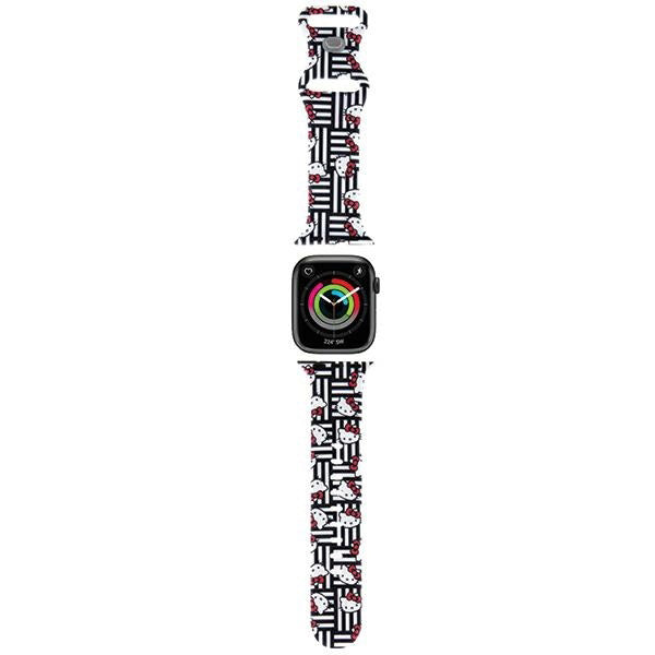 Hello Kitty - Strap Silicone Heads & Stripes (HKAWMSDIESK) - Apple Watch 1/2/3/4/5/6/7/8/9/10/SE/SE 2 (38/40/41/42mm) - Black