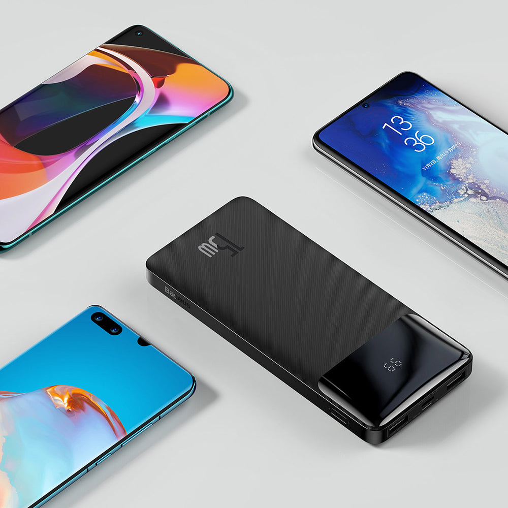 Baseus - Power Bank Bipow (PPBD050001) - Digital Display 2xUSB QC3.0, USB-C 10000mAh 15W + Cable Micro-USB 0.25m - Black