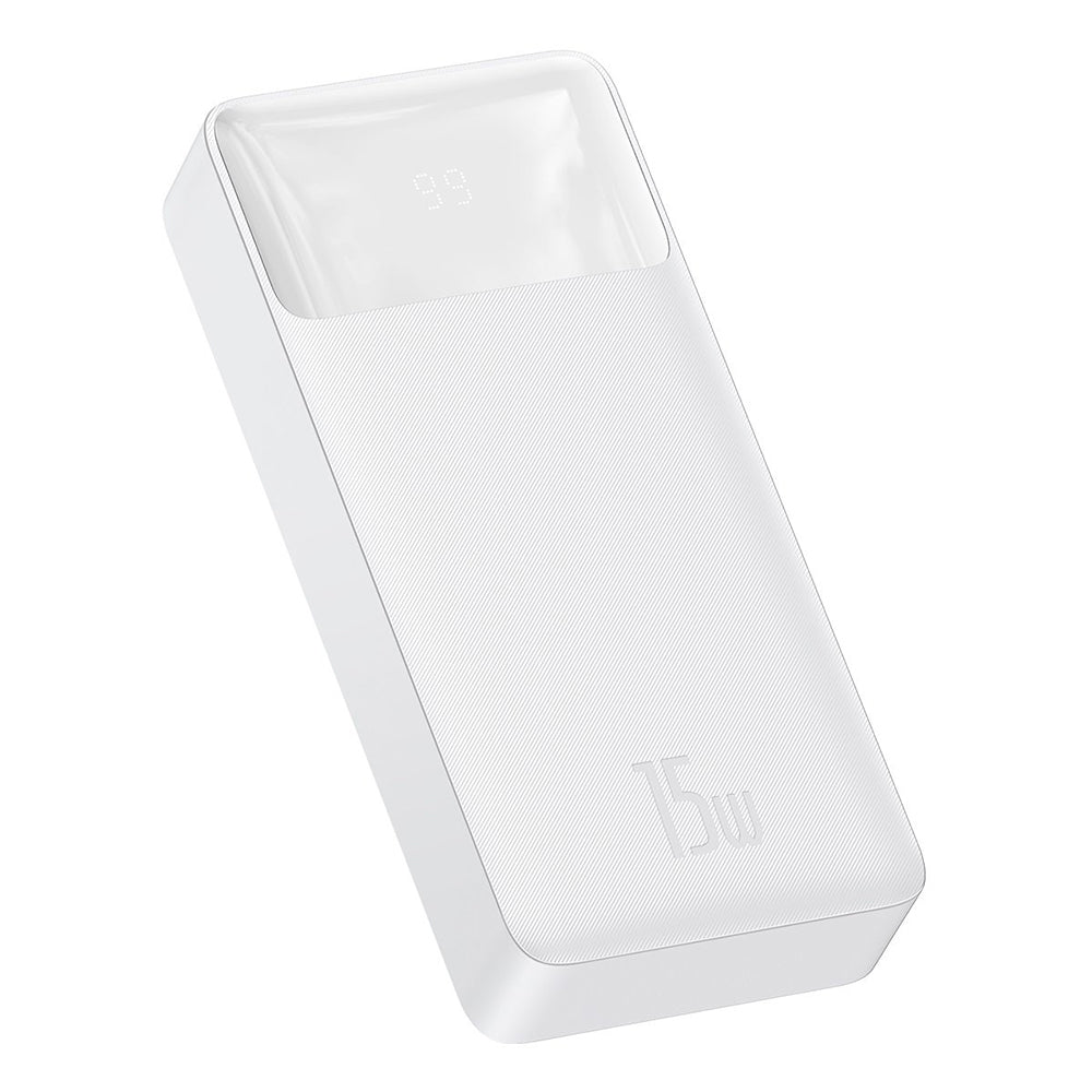 Baseus - Power Bank Bipow (PPBD050102) - Digital Display 2xUSB QC3.0, USB-C 20000mAh 15W + Cable Micro-USB 0.25m - White