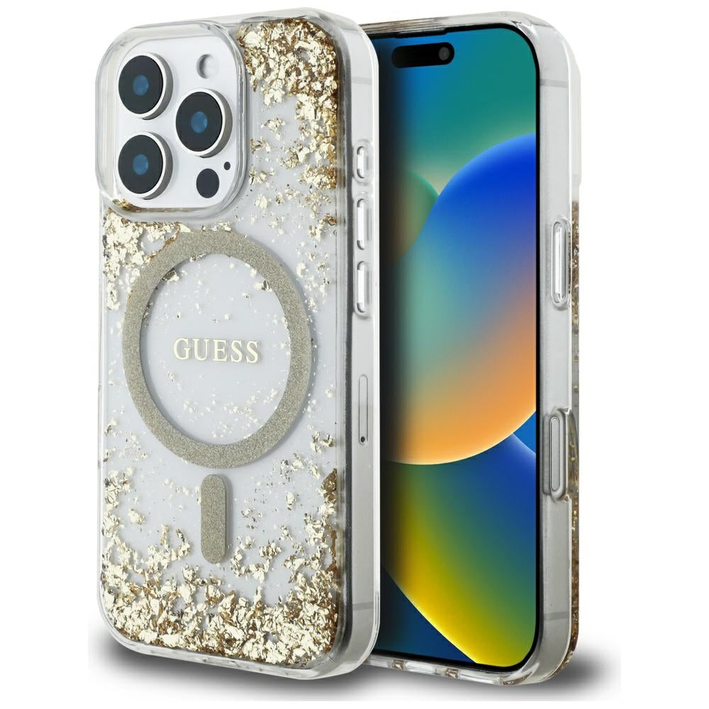 Guess - Resin Bottom Glitter MagSafe (GUHMP16LRGRGED) - iPhone 16 Pro - Gold