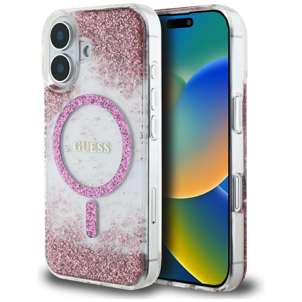 Guess - Resin Bottom Glitter MagSafe (GUHMP16SRGRGEP) - iPhone 16 - Pink