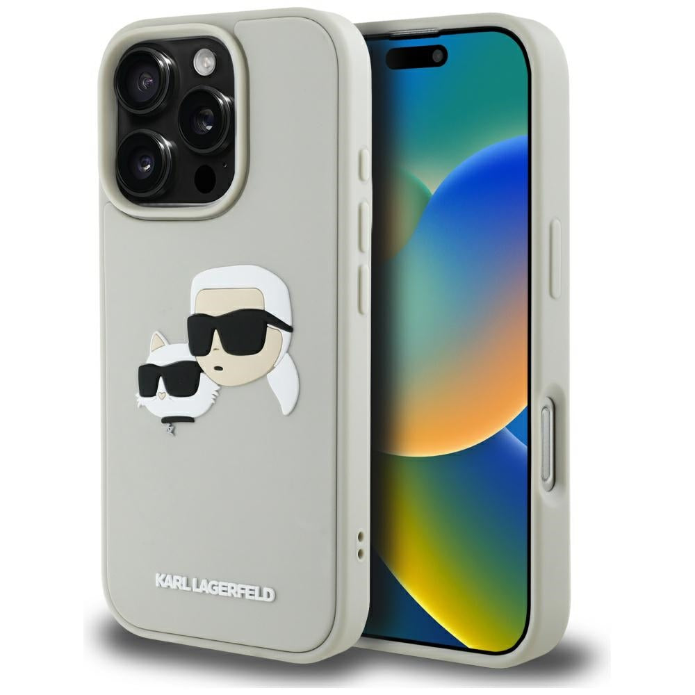 Karl Lagerfeld - 3D Design (KLHCP16LRBCKCHLE) - iPhone 16 Pro - Beige Rubber Karl&Choupette