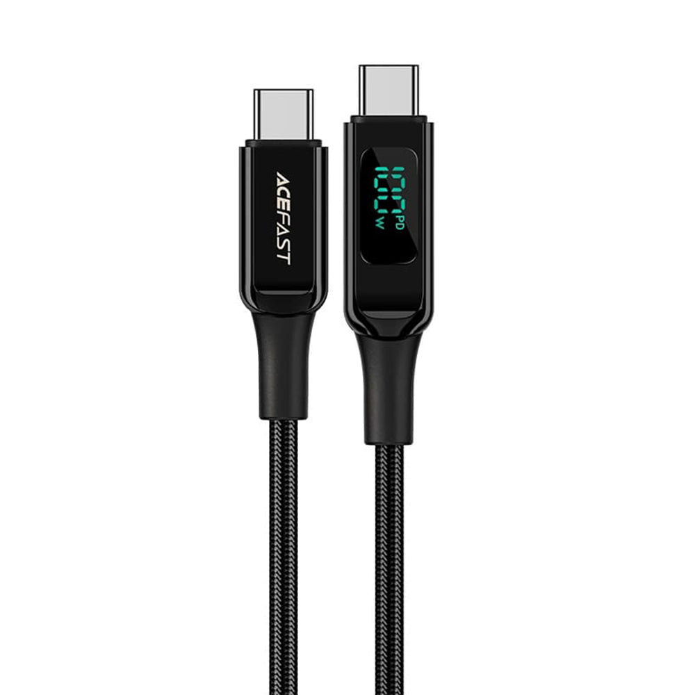 Acefast - Data Cable (C6-03) - Type-C to Type-C, 100W Fast Charging, 5A, LED Display, 2m - Black