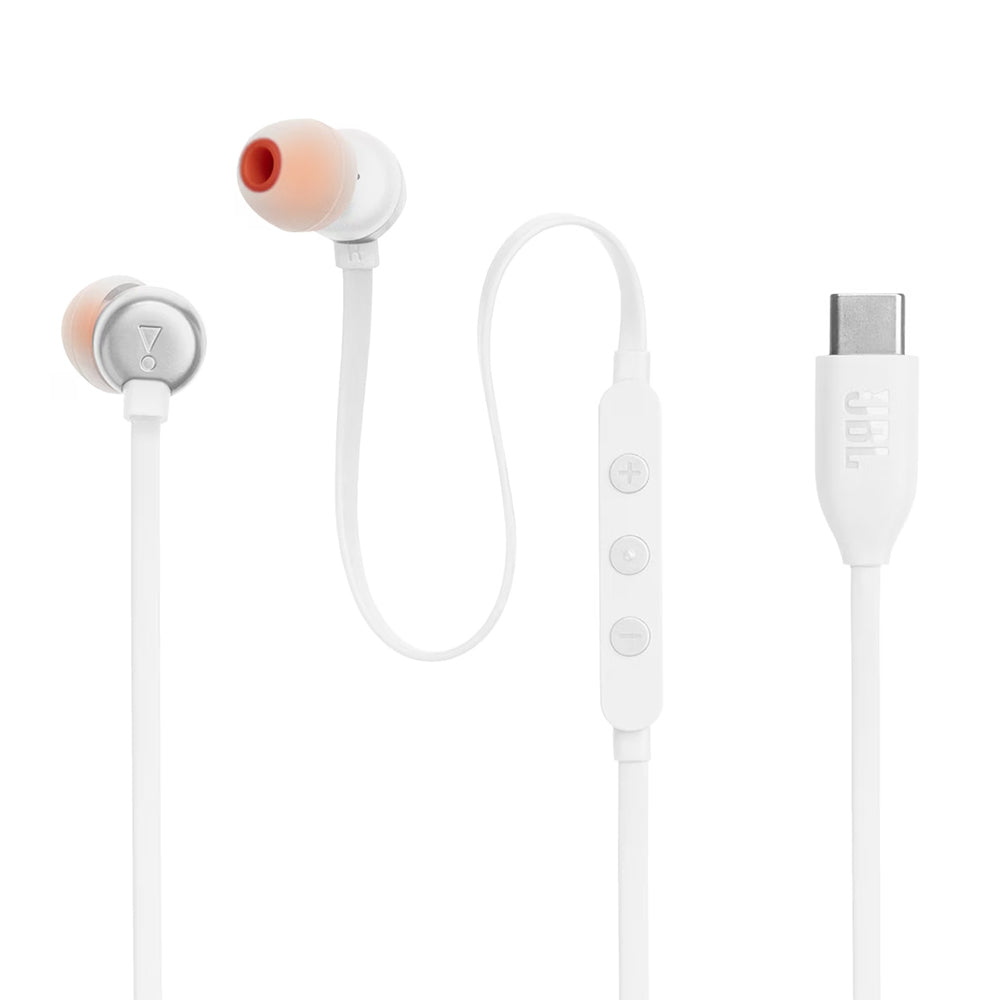 JBL - Wired Earphones 310C - Type-C, Hi-Res Audio, Pure Bass Sound, 3 Buttons Remote with Microphone - White