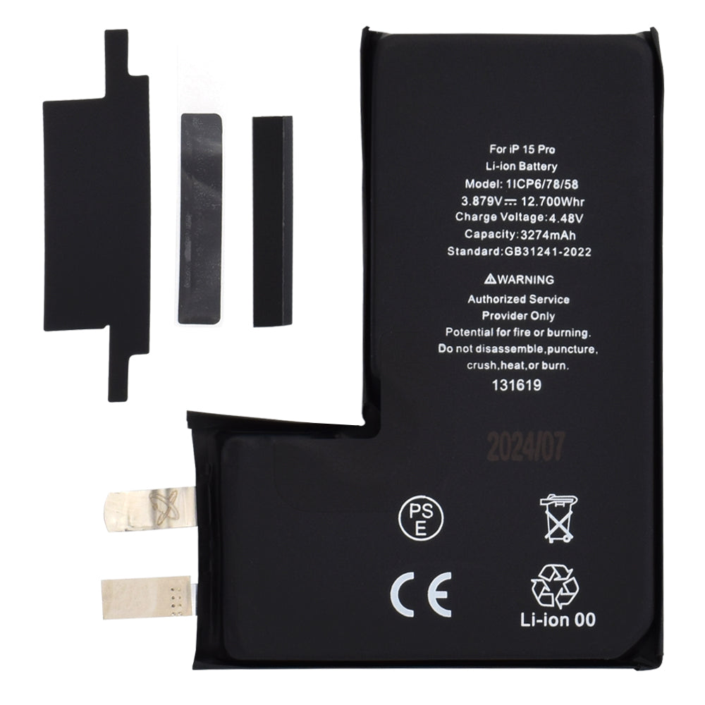 OEM - Smartphone Battery (21714) - without Flex-Cable - iPhone 15 Pro - 3274mAh - Black