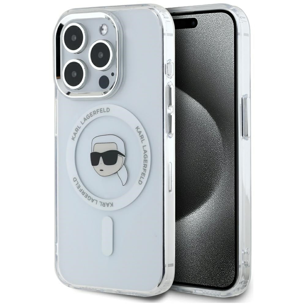 Karl Lagerfeld - IML MagSafe (KLHMP15XHLSKIH) - iPhone 15 Pro Max - White Metal Karl`s Head