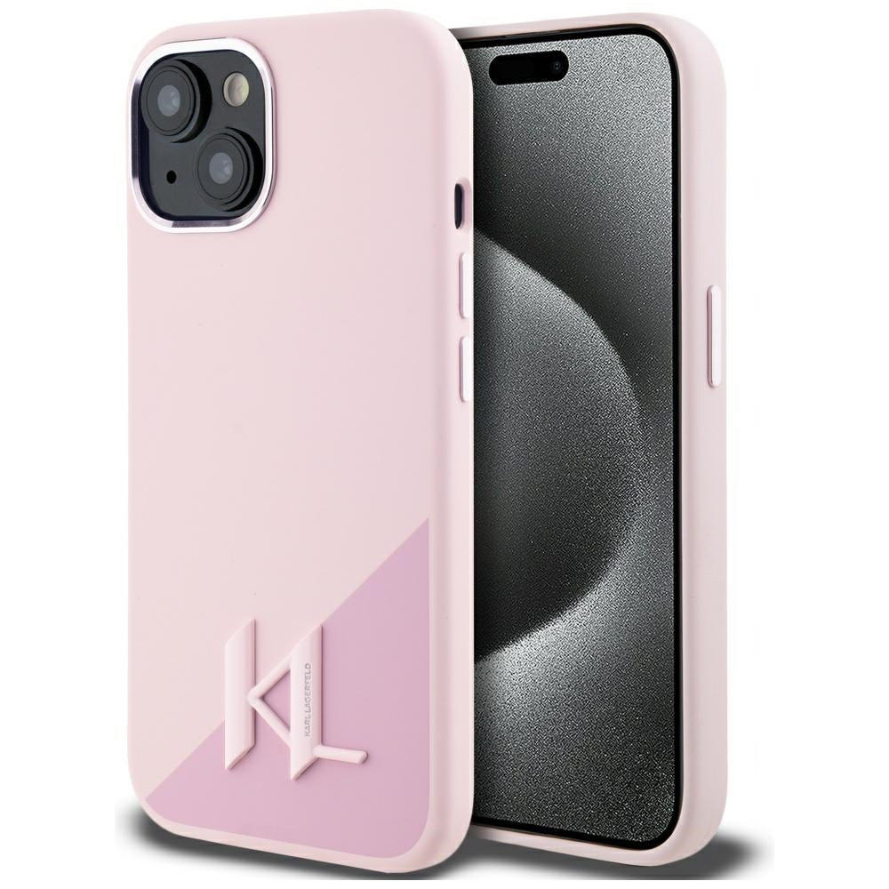 Karl Lagerfeld - Silicone MagSafe (KLHMP15SSCMKMPCP) - iPhone 15 - Pink Shadow Metal Initial