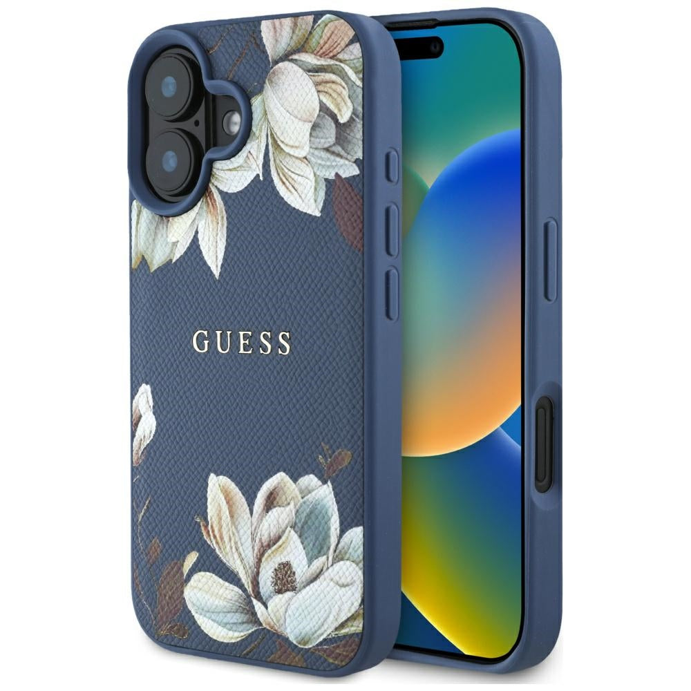 Guess - Grained Flowers MagSafe (GUHMP16SPGNMPLMB) - iPhone 16 - Blue