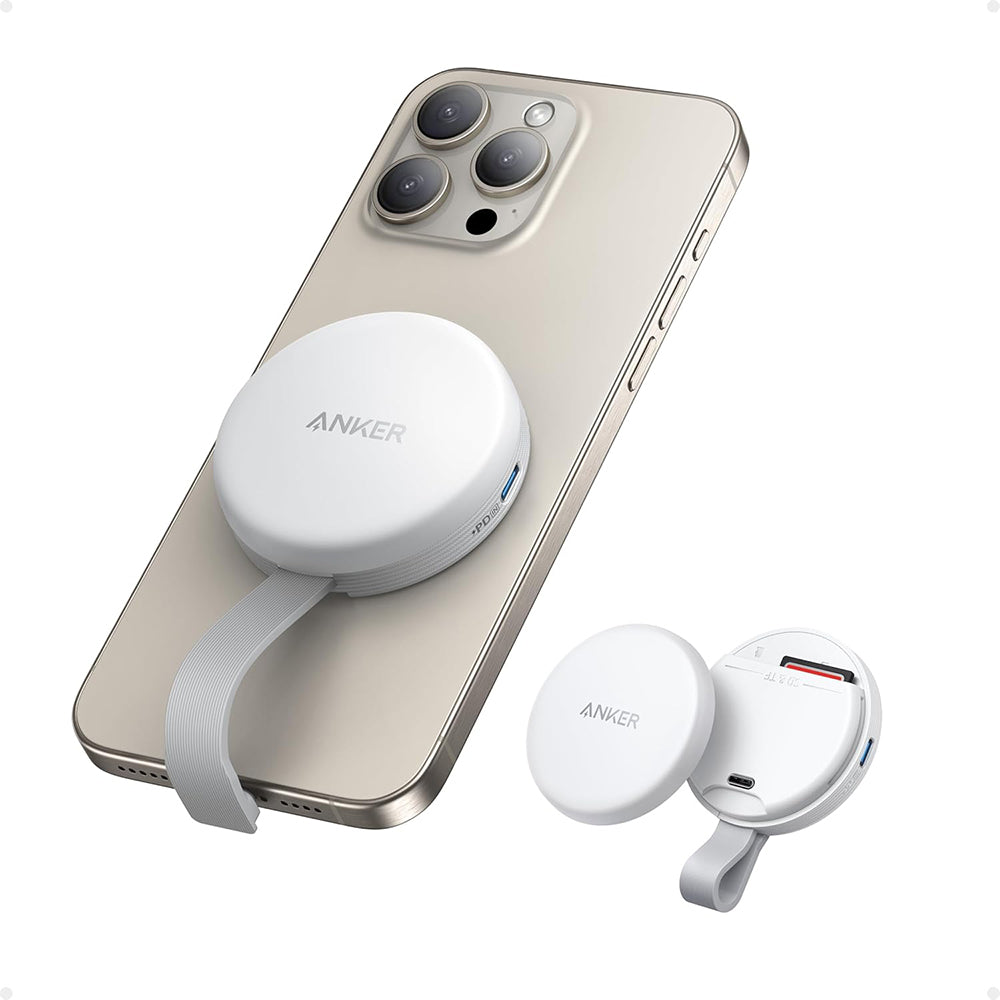 Anker - Memory Card Reader MagGo (A83D1G21) - for Apple with USB-C Adapter, MagSafe, Data Transfer 312 MB/s - White