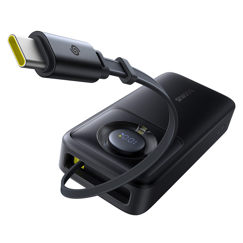 Baseus - Power Bank Free2Pull (P10073700123-00) - with Retractable USB-C Cable, Type-C, Display, 20000mAh, 65W, 0.7m - Black