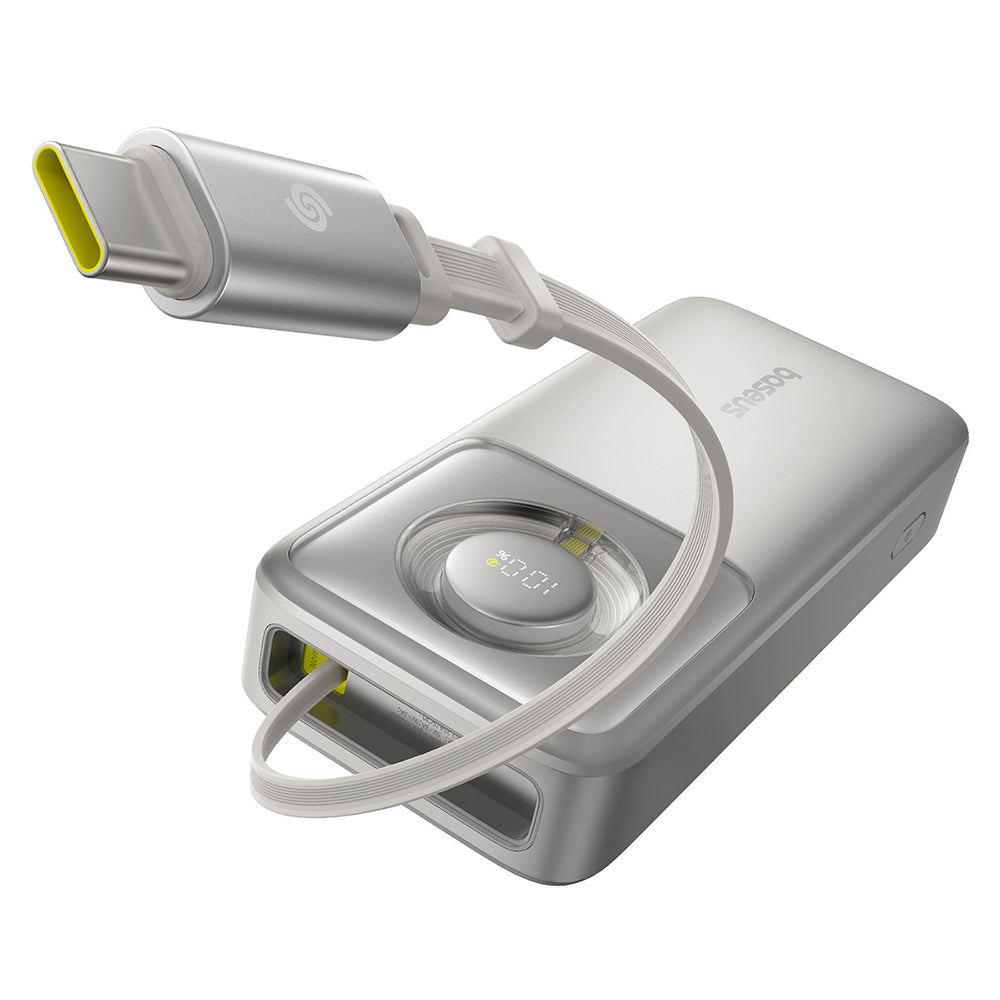 Baseus - Power Bank Free2Pull (P10073700843-00) - with Retractable USB-C Cable, Type-C, Display, 20000mAh, 65W, 0.7m - Grey