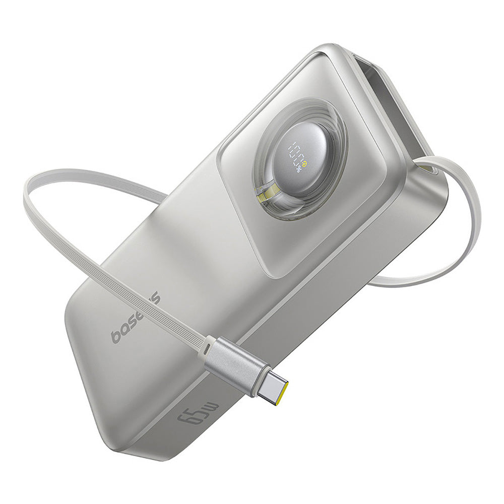 Baseus - Power Bank Free2Pull (P10073700843-00) - with Retractable USB-C Cable, Type-C, Display, 20000mAh, 65W, 0.7m - Grey