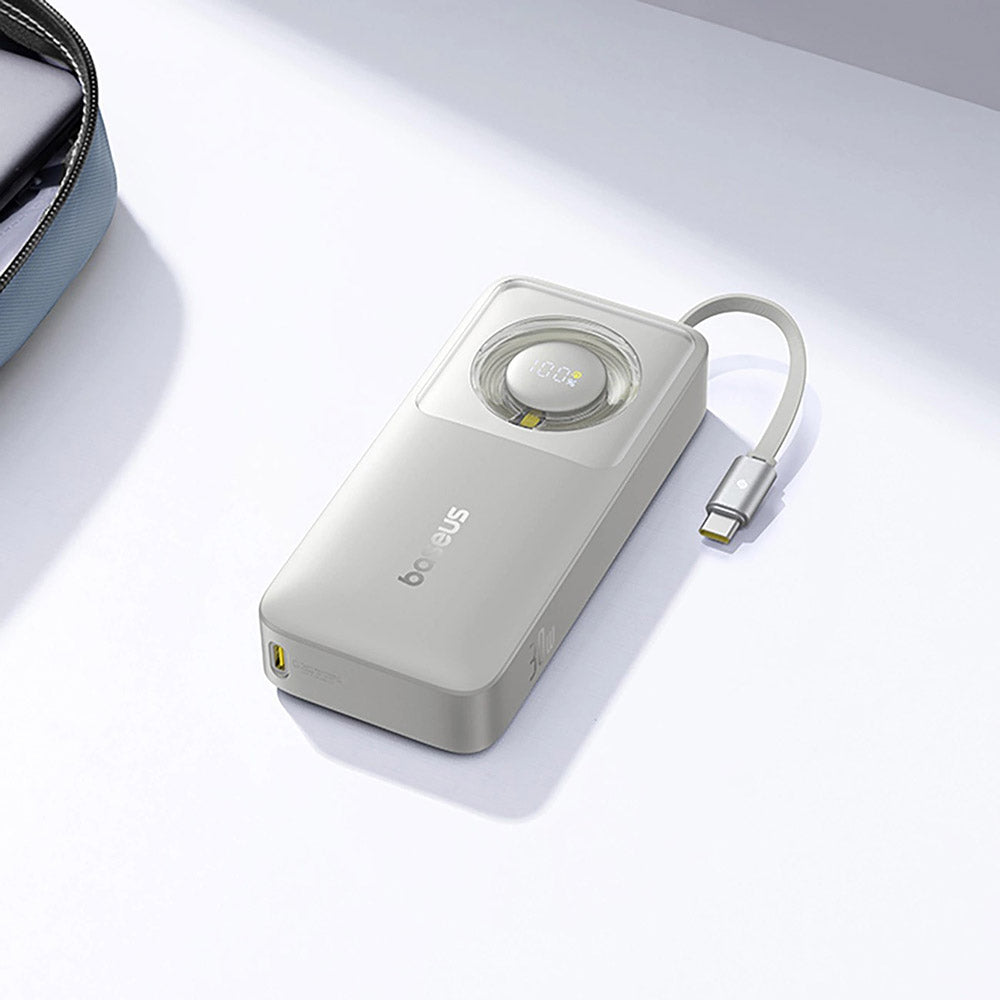 Baseus - Power Bank Free2Pull (P10073701843-00) - with Retractable USB-C Cable, Type-C, Display, 10000mAh, 30W, 0.7m - Grey