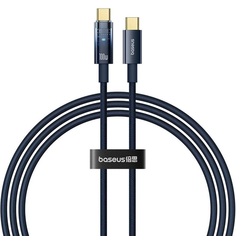 Baseus - Data Cable Explorer (P10319704321-00) - Type-C, Fast Charge, 100W, with Auto Shutdown, Naylon, 1m - Deepsea Blue