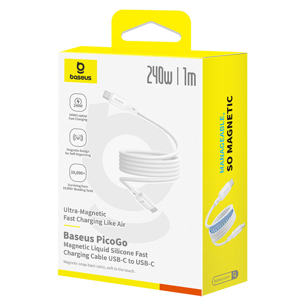 Baseus - Data Cable PicoGo (P10376800211-00) - Magnetic, Type-C to Type-C, 240W, Fast Charging, 480Mbps, Silicone, 1m - White