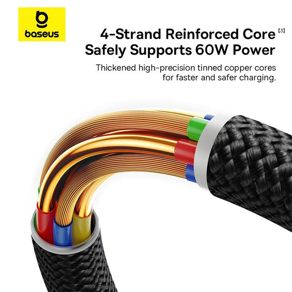 Baseus - Data Cable Dura Series (P10377802U01-03) - USB to Type-C, Fast Charging, 60W, 480Mbps, Naylon, 2m - Red / Black