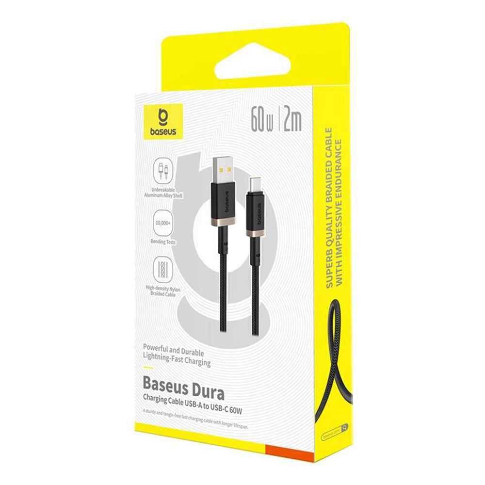Baseus - Data Cable Dura Series (P10377802U01-02) - USB to Type-C, Fast Charging, 60W, 480Mbps, Naylon, 2m - Gold / Black