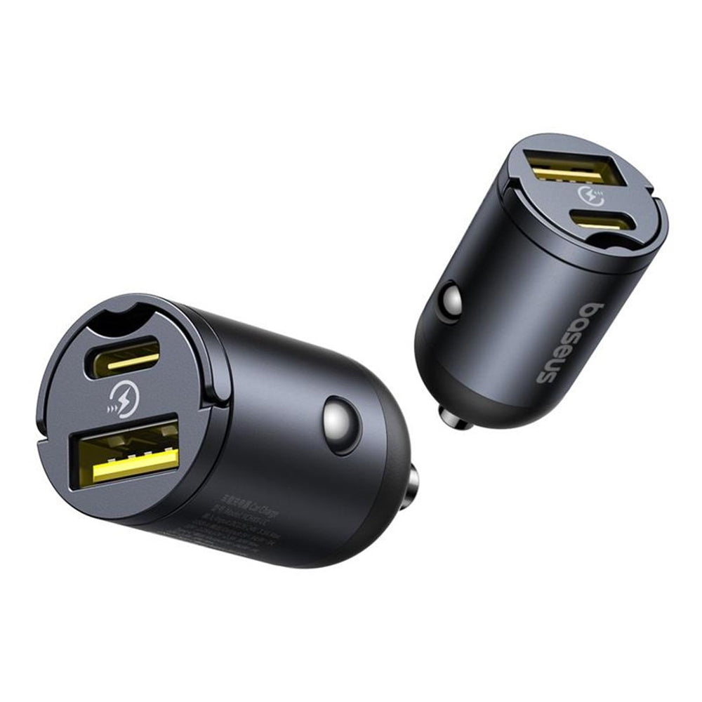 Baseus - Car Charger Tiny Star Mini (C00035001121-02) - USB, Type-C, 30W, with Built-in Pull Handle, 12V to 24V - Black
