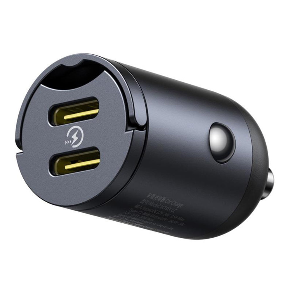 Baseus - Car Charger Tiny Star Mini (C00035001121-03) - 2x Type-C, 30W, with Built-in Pull Handle, 12V to 24V - Black