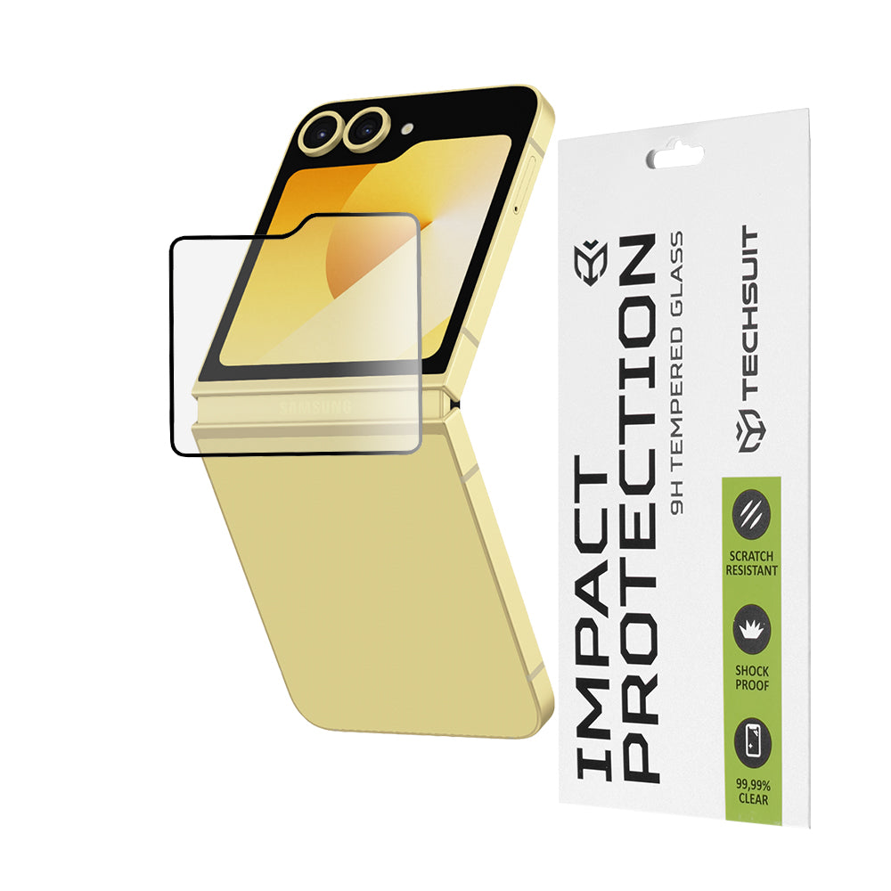 Techsuit - 111D Full Cover / Full Glue Glass [Outside Screen] - Samsung Galaxy Z Flip6 / Flip7 FE - Black