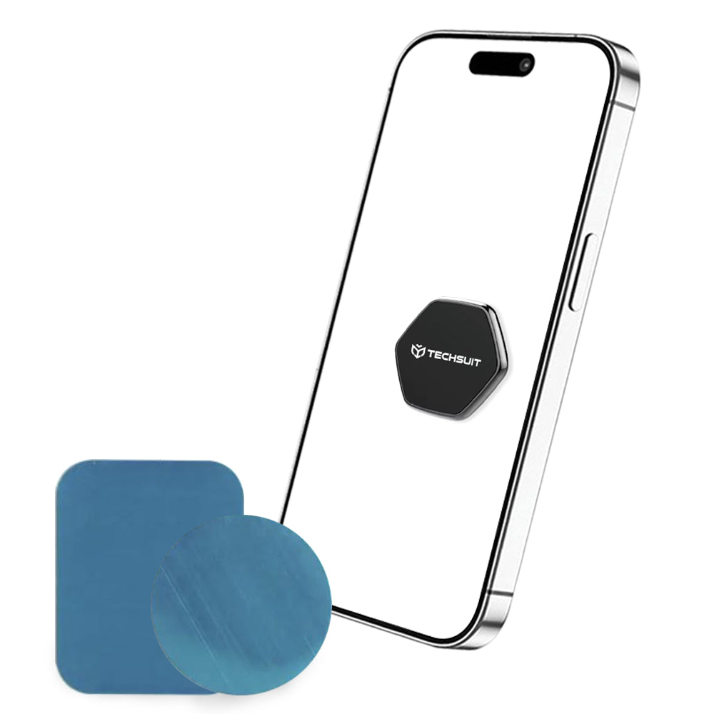 Techsuit - Phone Holder Tiny Series (HOLD210-C) - Dashboard Magnetic Grip, Multipurpose Use, Hexagonal, 2 Metal Plates - Black
