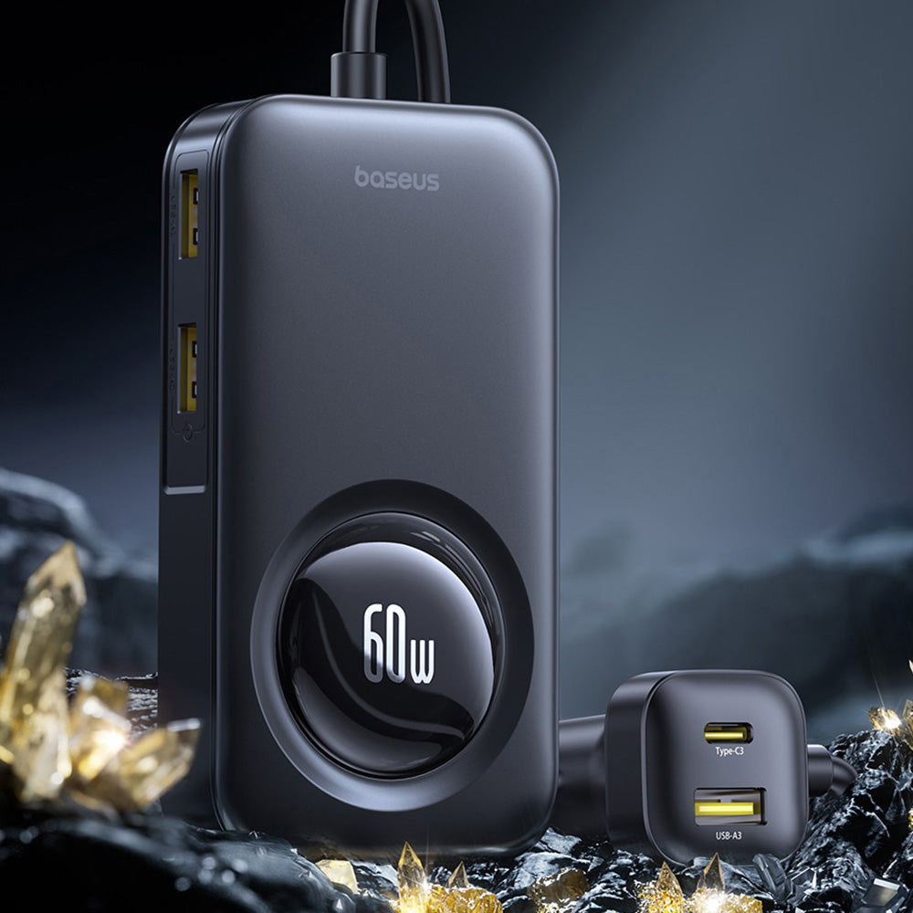 Baseus - Car Charger PrimeTrip VW1 (C00069000121-00) - 3x USB, 3x Type-C, 105W, Fast Charge, 60W Retractable Cable - Black