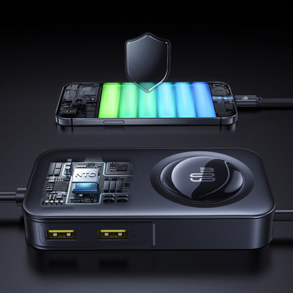 Baseus - Car Charger PrimeTrip VW1 (C00069000121-00) - 3x USB, 3x Type-C, 105W, Fast Charge, 60W Retractable Cable - Black