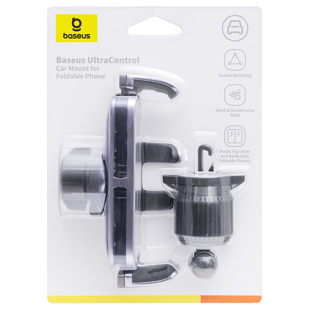 Baseus - Car Holder (C40483401813-00) - for Phone/Tablet, Leather Finish, Retractable Arms, Auto Clamping  - Black Silver