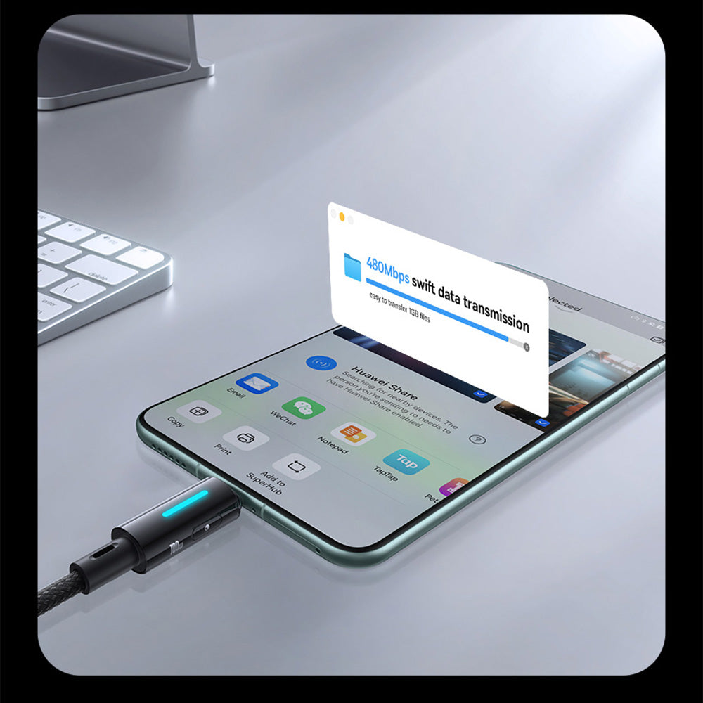 Baseus - Data Cable Lit (P10379002121-01) - USB to Type-C, 100W, Fast Charging, LED Light, Button-Control, 2m - Cosmic Black