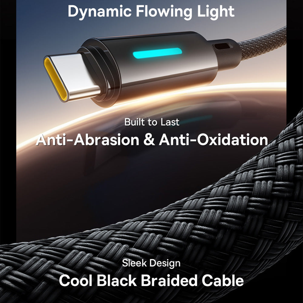 Baseus - Data Cable Lit (P10379002121-01) - USB to Type-C, 100W, Fast Charging, LED Light, Button-Control, 2m - Cosmic Black