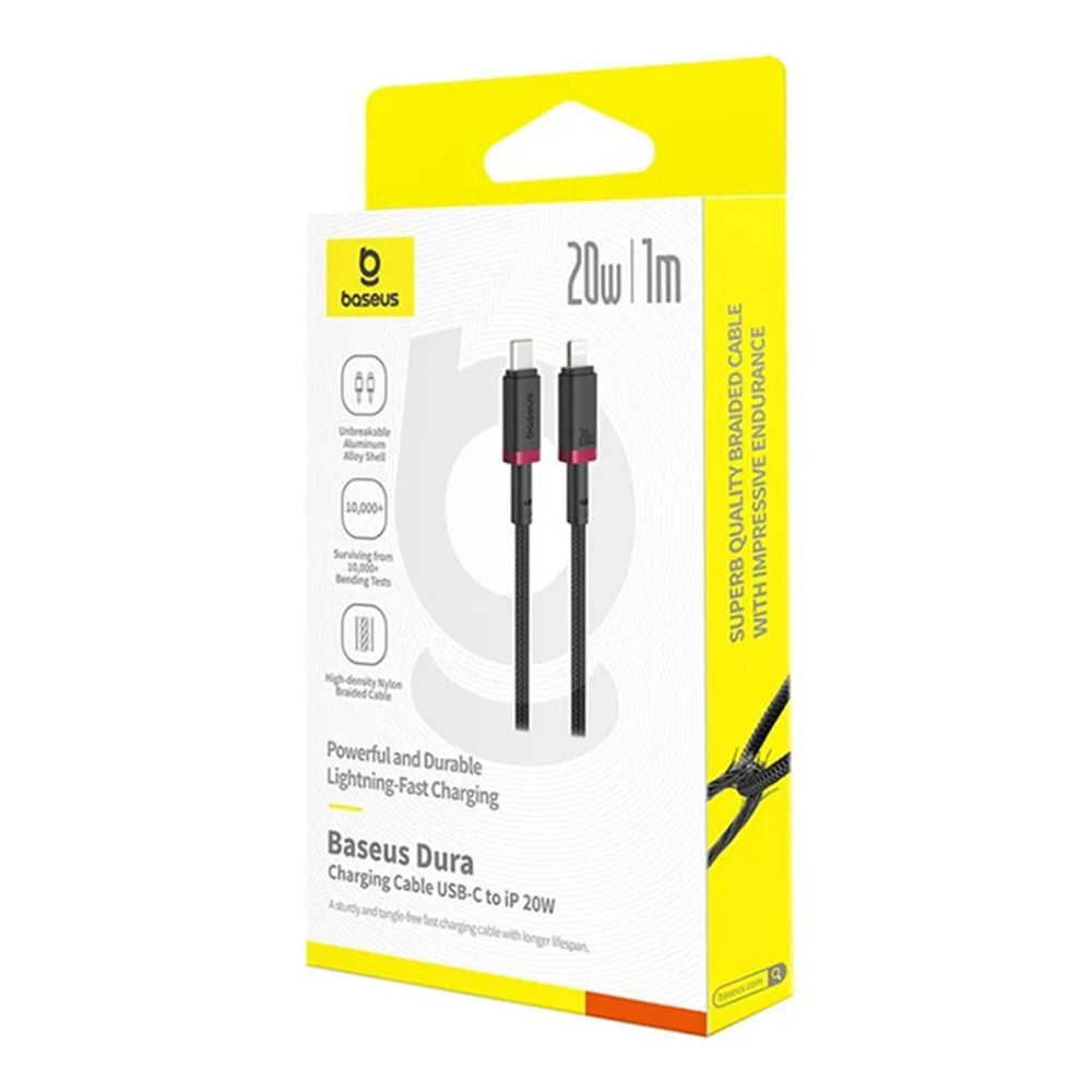 Baseus - Data Cable Dura Series (P10377800U01-01) - Type-C to Lightning, Fast Charging, PD 20W, Nylon, 1m - Red / Black