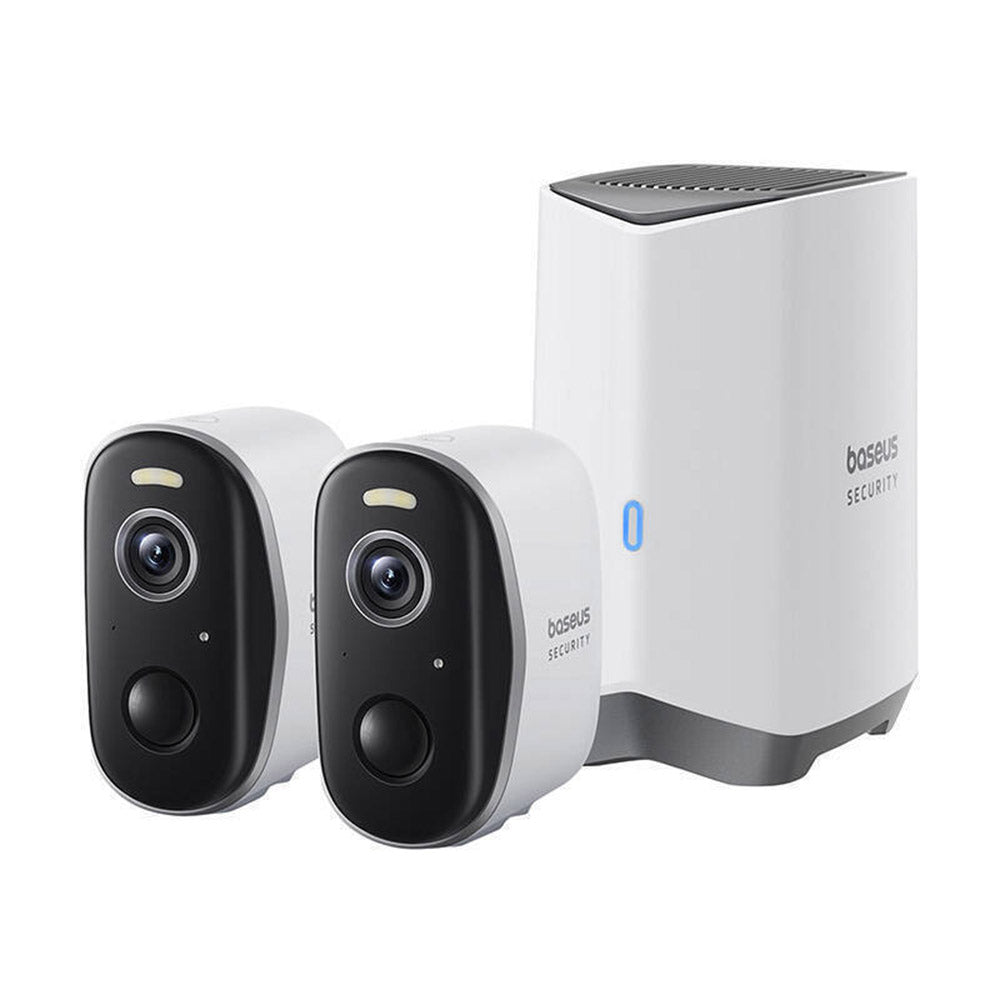 Baseus - Outdoor Camera Security N1 Plus (S0TY002131) - 2K, 16GB, 2 Camera Kit, Two-way Talk, Night Vision, IP67 - Moon White