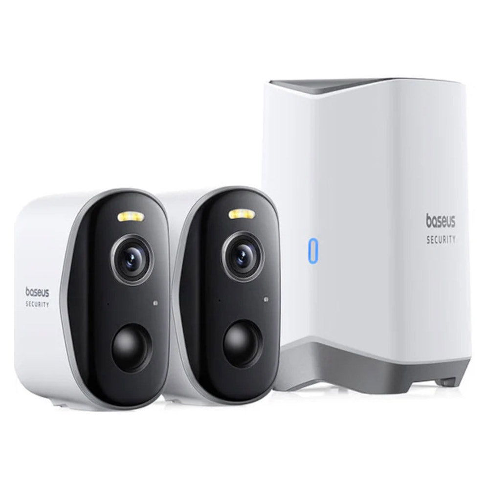 Baseus - Outdoor Camera Security N1 Plus (S0TY002131) - 2K, 16GB, 2 Camera Kit, Two-way Talk, Night Vision, IP67 - Moon White