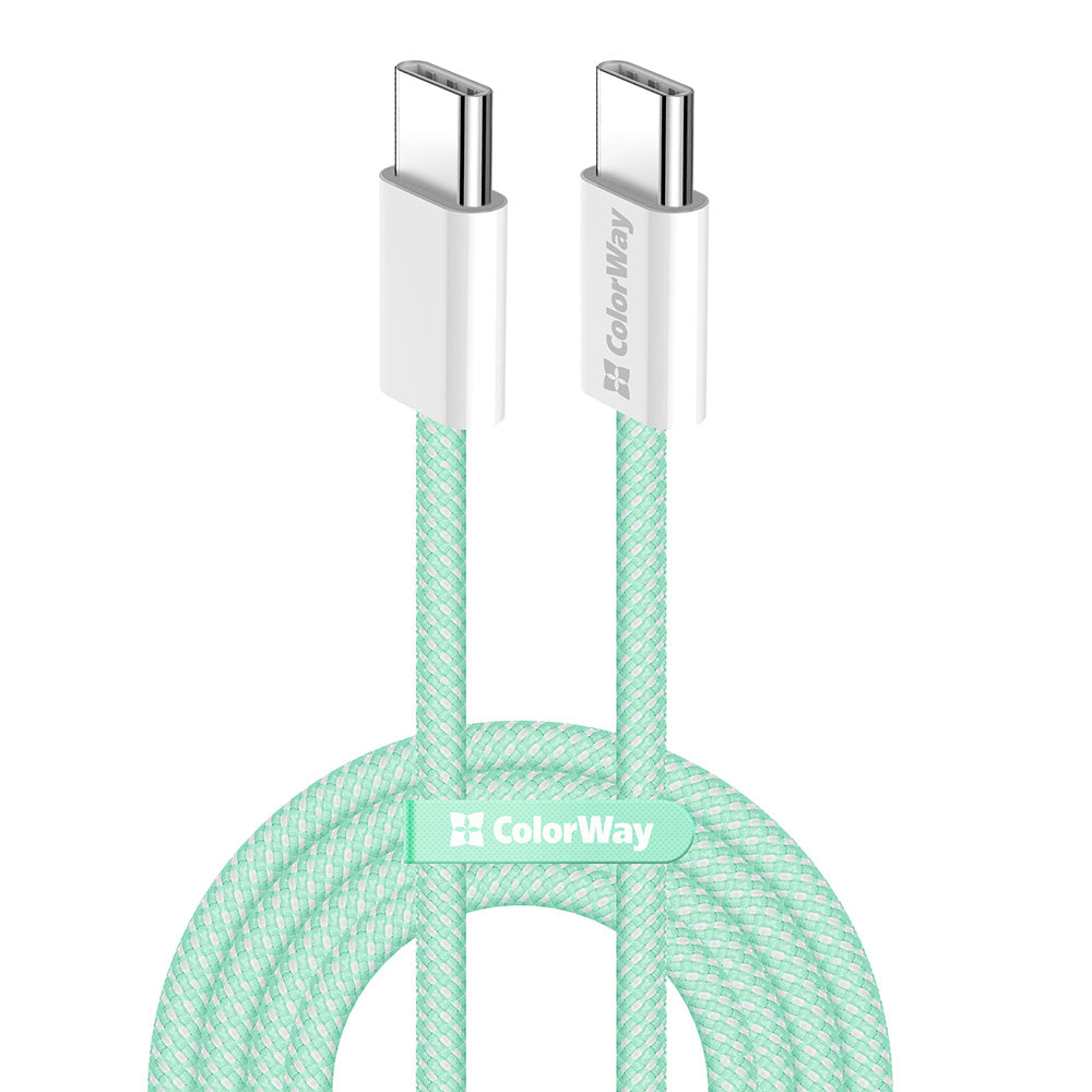 ColorWay - Data Cable (CW-CBPDCC061-G) - for MacBook Pro, Type-C to Type-C, PD Fast Charging 60W, 3A, Nylon, 1m - Green
