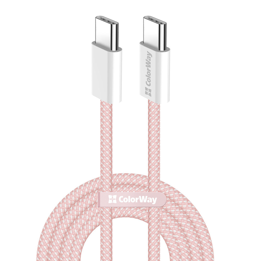 ColorWay - Data Cable (CW-CBPDCC061-P) - for MacBook Pro, Type-C to Type-C, PD Fast Charging 60W, 3A, Nylon, 1m - Pink