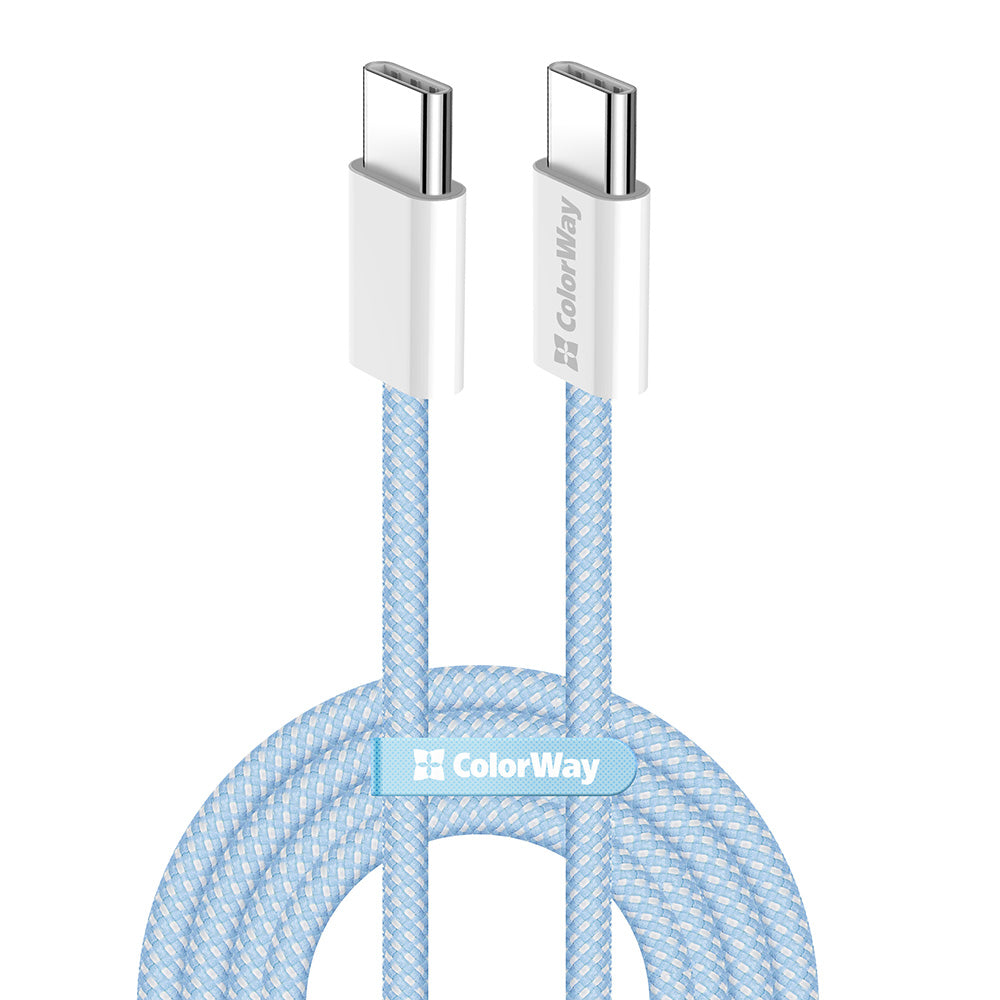 ColorWay - Data Cable (CW-CBPDCC061-BL) - for MacBook Pro, Type-C to Type-C, PD Fast Charging 60W, 3A, Nylon, 1m - Blue
